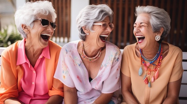 Grupo de senhoras idosas sorrindo simbolizando segurança e bem-estar na aposentadoria e direitos previdenciários